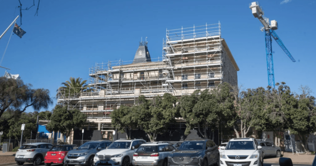 Construction work stalled in 2019 before the Continental Hotel bounced back. Photo: Simon Schluter Photo: Simon Schluter