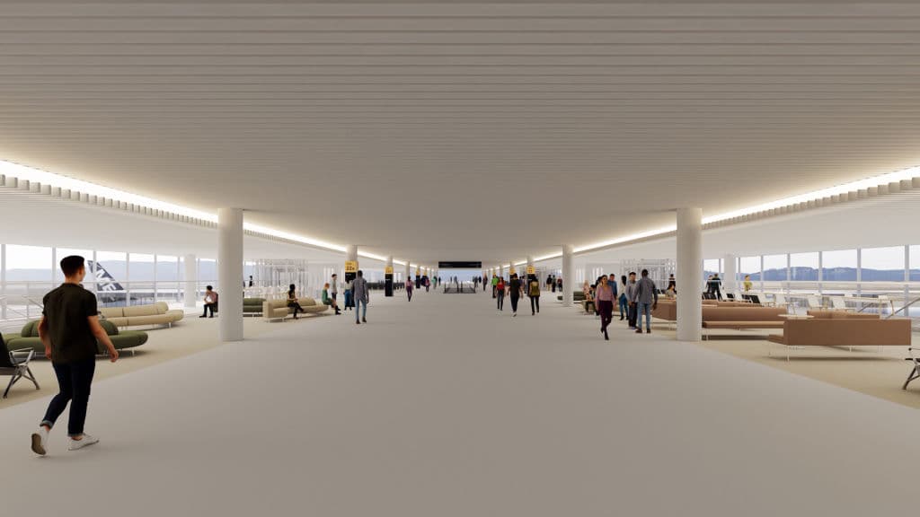 Melbourne Airport's international expansion renders open plan concourse render.