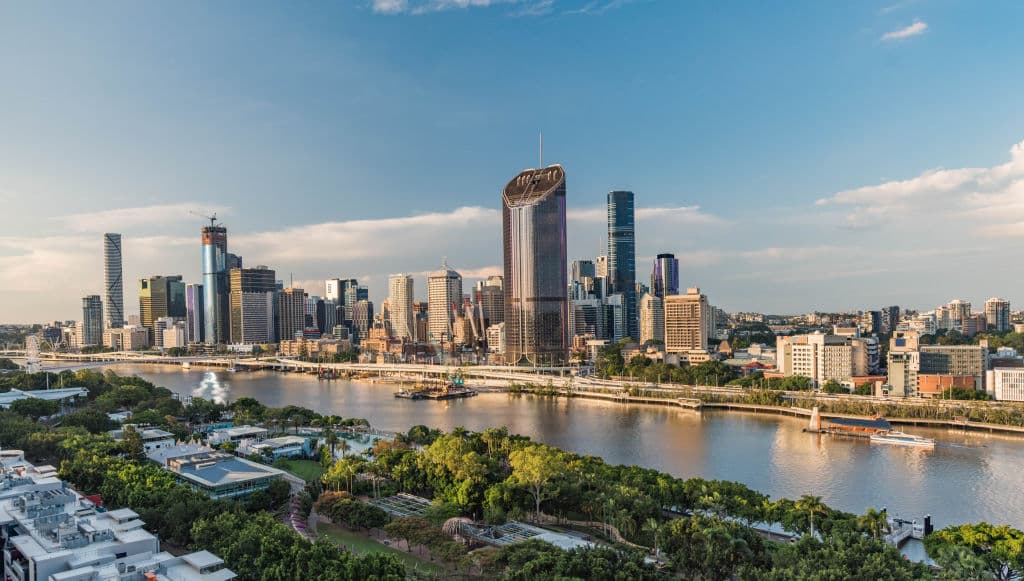 Brisbane city and Soutbank view during a sunny afternoon. Brisbane is the third largest city of Australia and capital of the Queensland state.