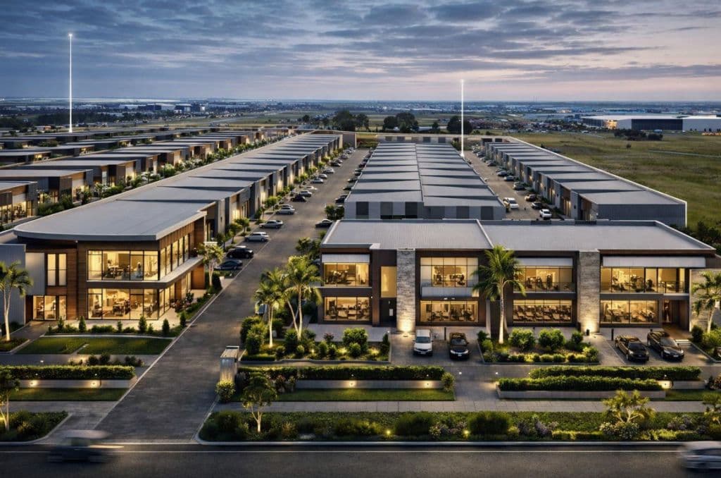 Artist impression of industrial warehouses
