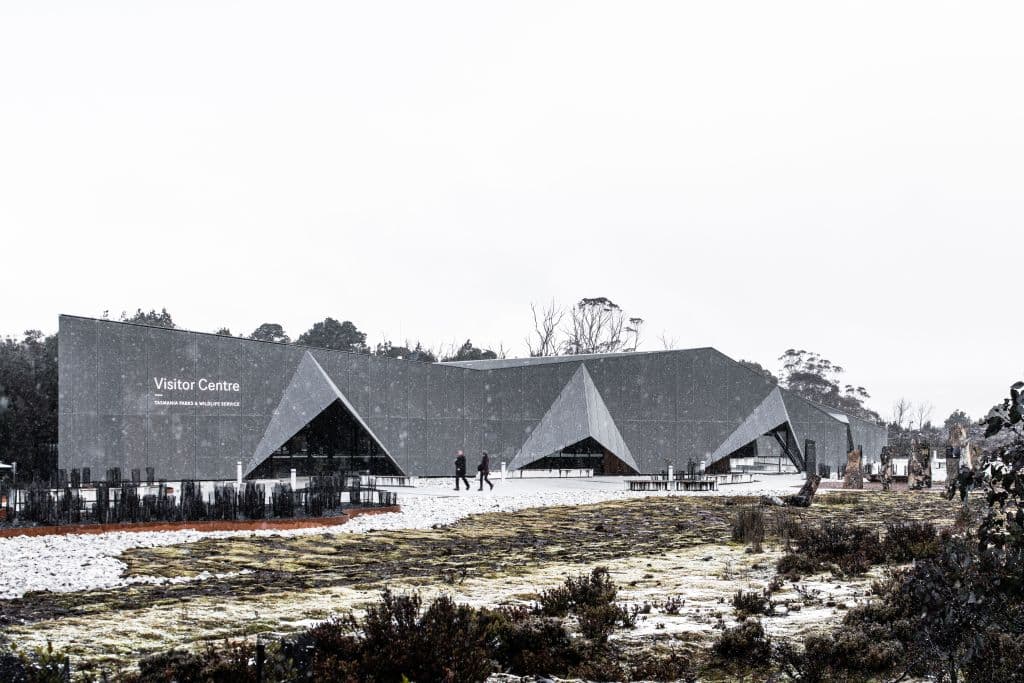 In_a_gentle_snowstorm_the_new_and_craggy_Cradle_Mountain_Visitor_looks_apt_to_its_setting._Photo_Anjie_Blair_yteyv6