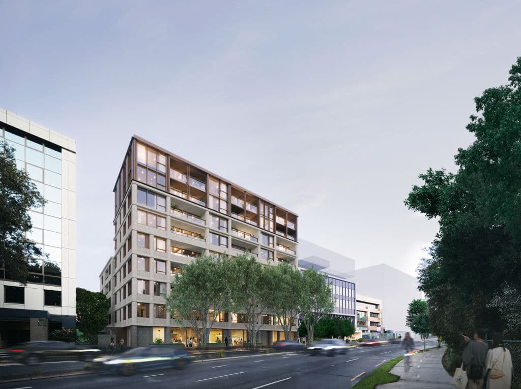 Office buildings on busy road