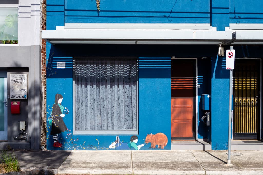 Blue mural shop front in Brunswick