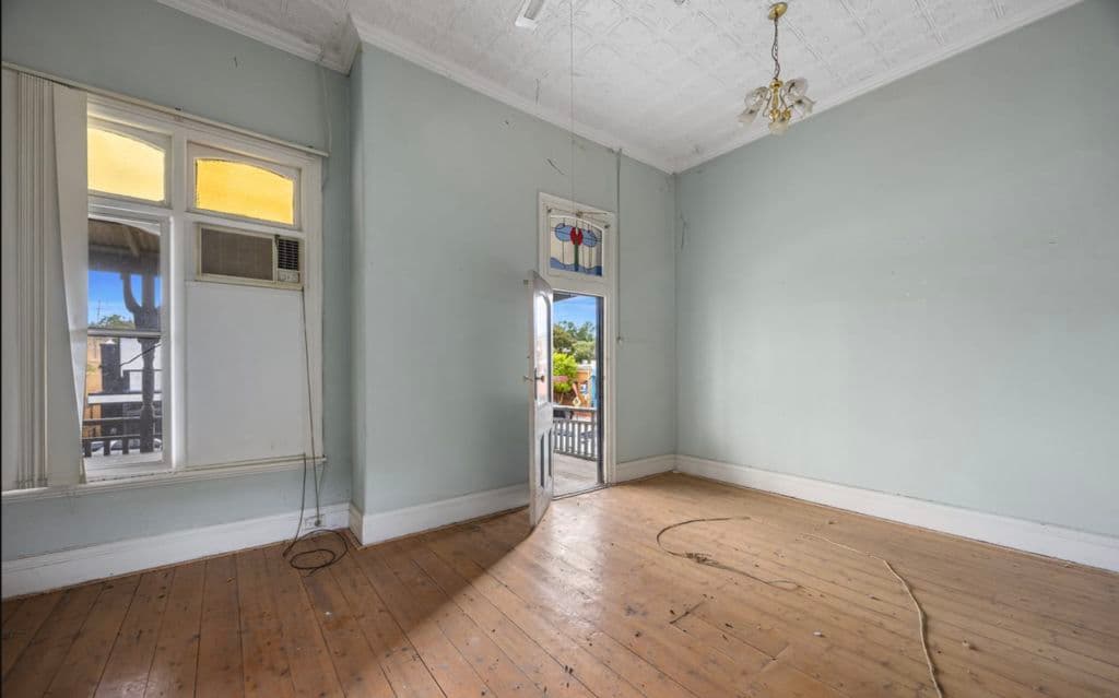 Room, floorboards, stained glass
