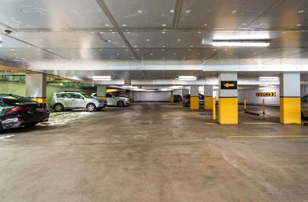 A car park with a low roofline.