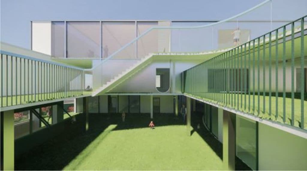 Play space surrounded by balcony space.