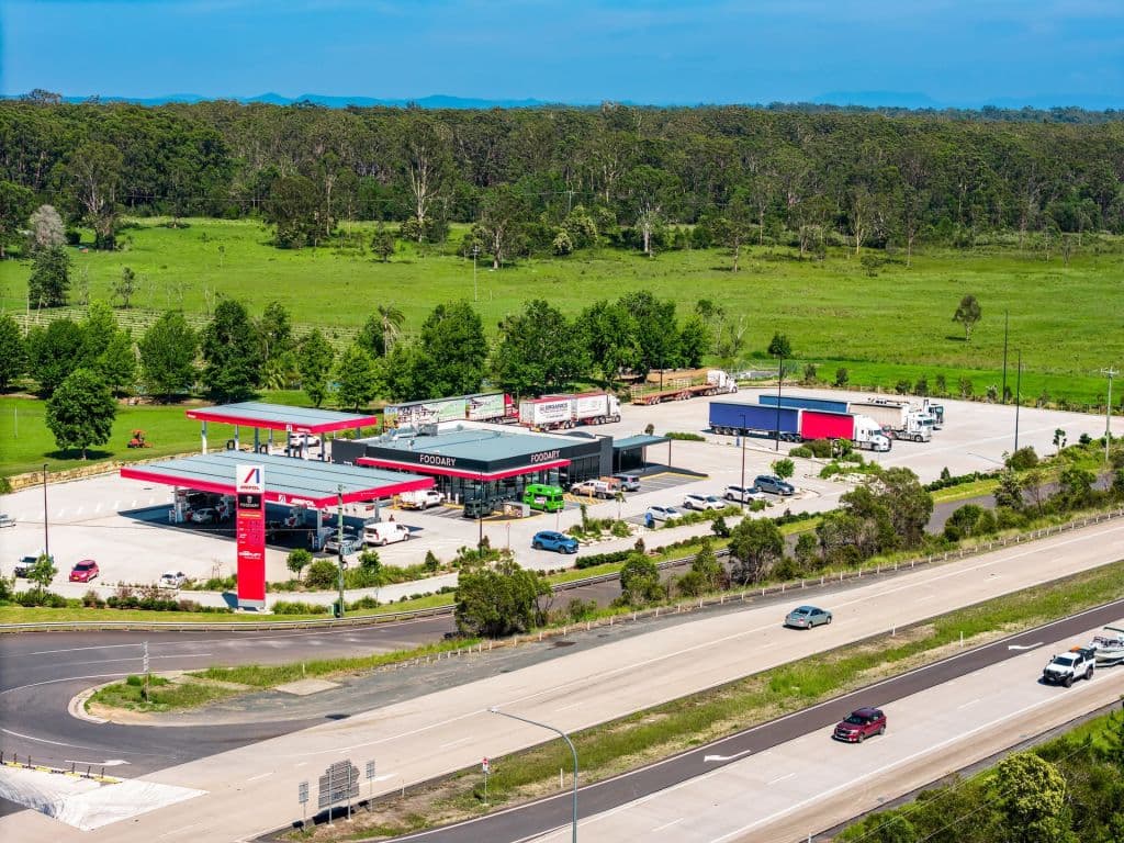 A Pacific Highway truck stop corners new traffic flow courtesy of the