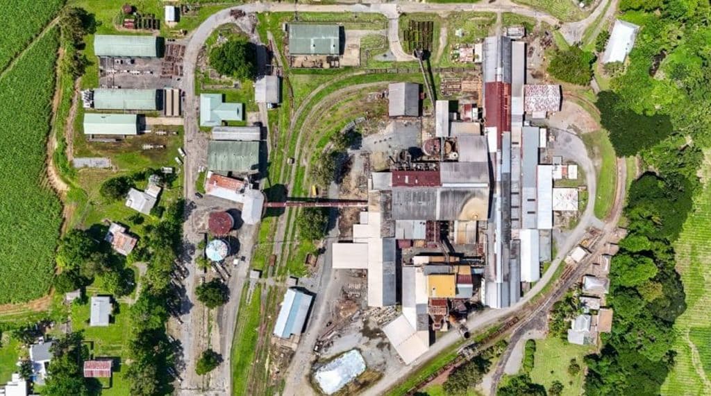 An aerial view of the plant, and associated multitude of buildings.