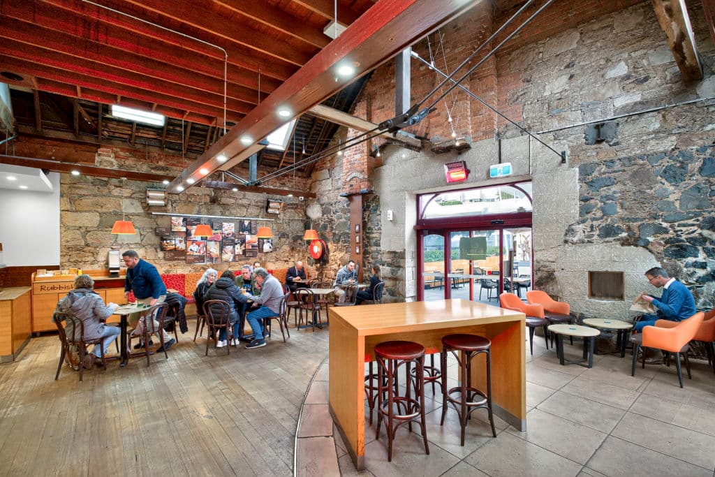 An indoor eating space.