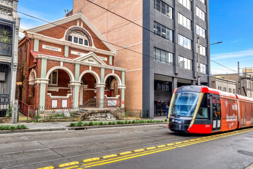 church, tram