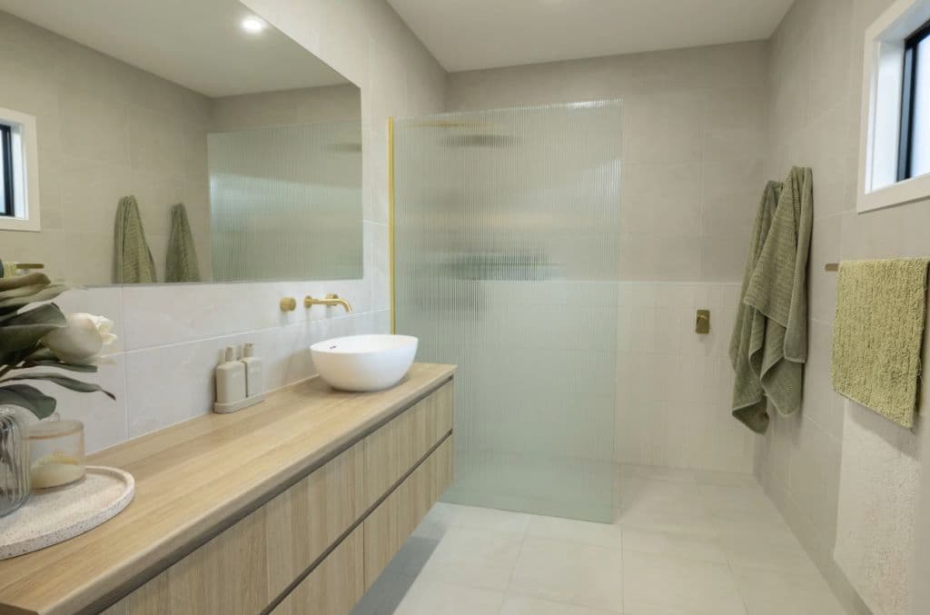 A bathroom with modern fittings.