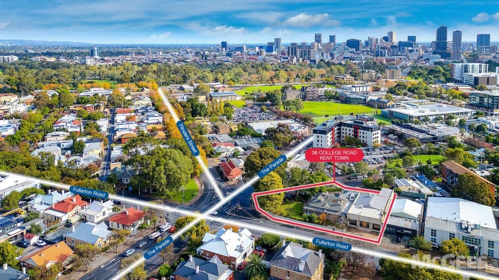 An aerial view of the large landholding with proximity to the Adelaide CBD.
