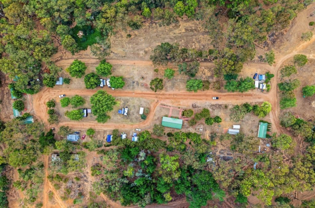 An aerial image of the caravan park's grounds.