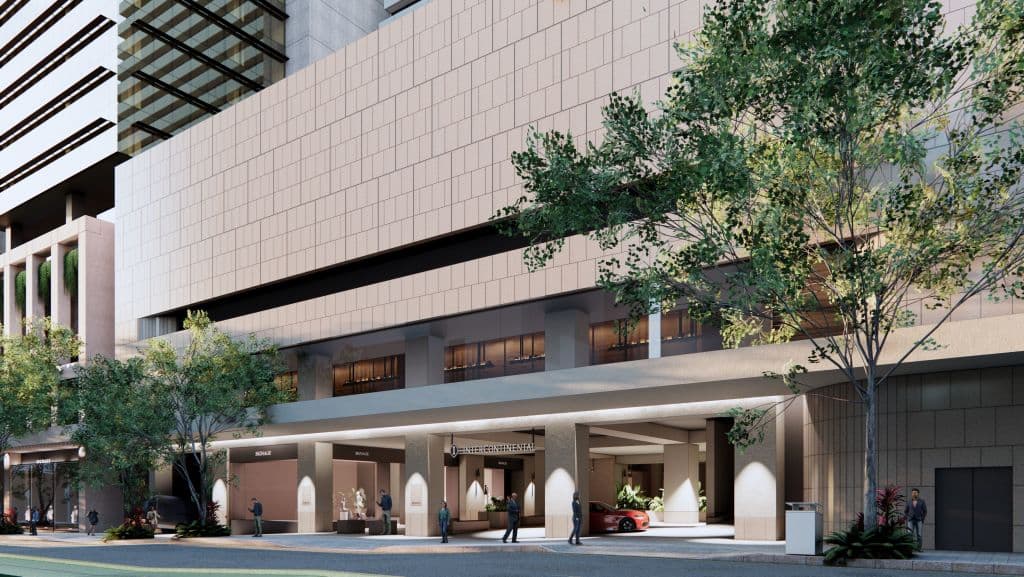 An artist's impression of the upgraded Intercontinental Hotel next to Wintergarden shopping centre, Brisbane