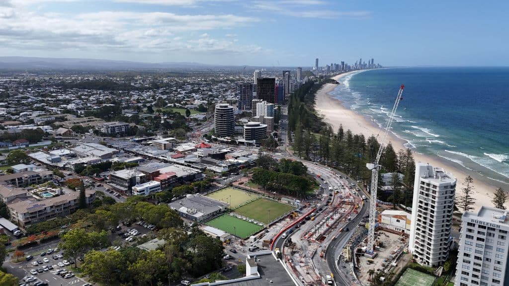 An aerial view of the property and the coastline up north.