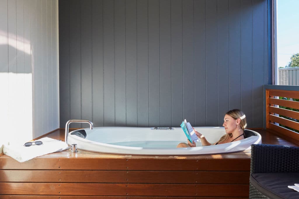 A woman in a bath at the Discovery Parks - West Busselton.