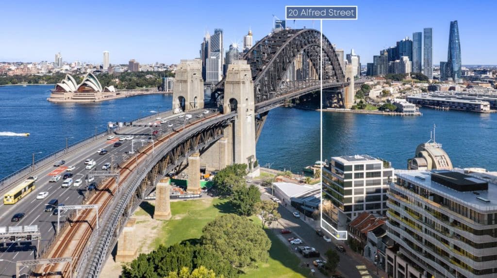 Aerial view of the property's position in Milsons Point, in a boutique mixed-use development called The Point.
