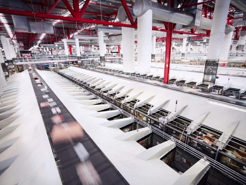 Wide view of operations in the parcel facility