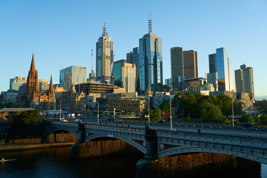 MELBOURNE, AUSTRALIA - OCT 28, 2019 : Beautiful Melbourne cityscape skyline in the morning