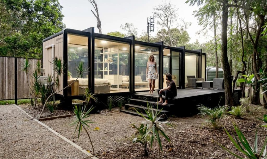 A clear box pod with a small balcony out the front.