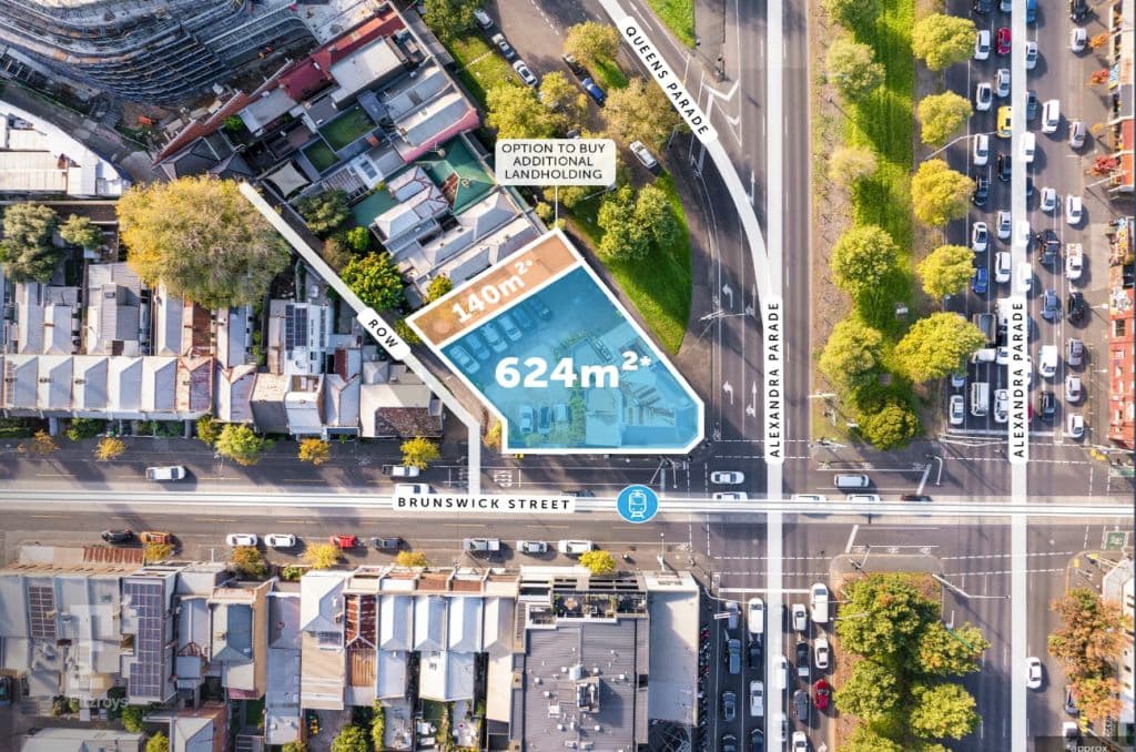 Aerial shot of the properties for sale, two landholdings span 764 square metres just two kilometres from the CBD.