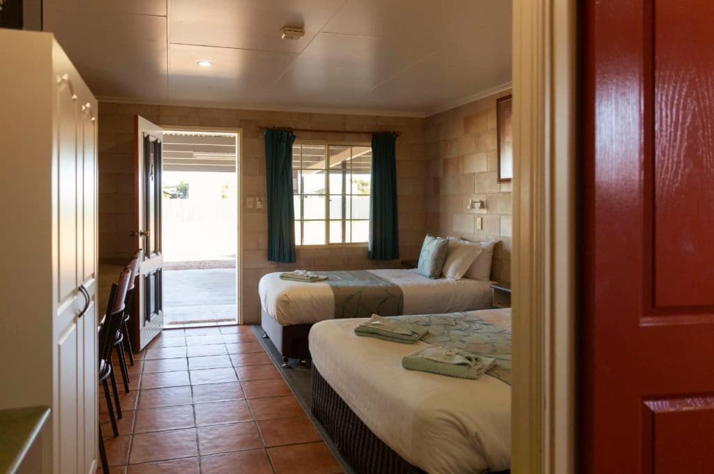 A room with two beds.