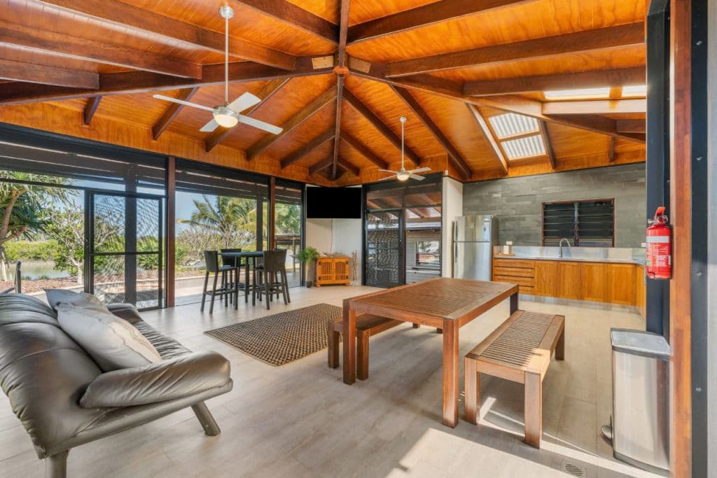 A comfortable timber-clad living space.