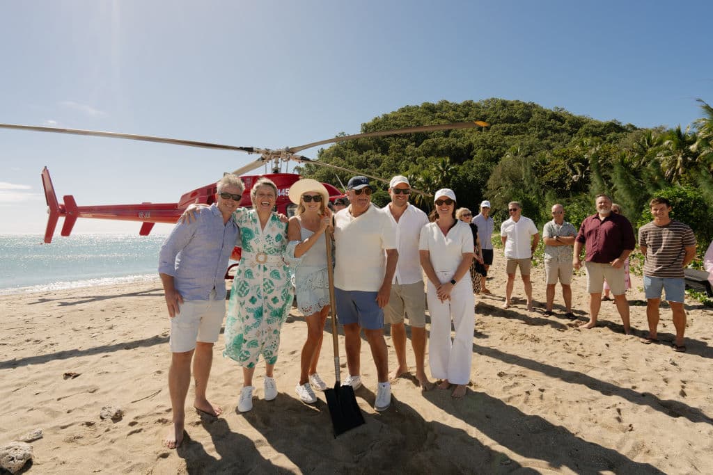 Morris Group’s Chris Morris, Sharron Sills-Morris, Aaron Finn, Toby Petrack, Jamie Binder and Bree James on Double Island.