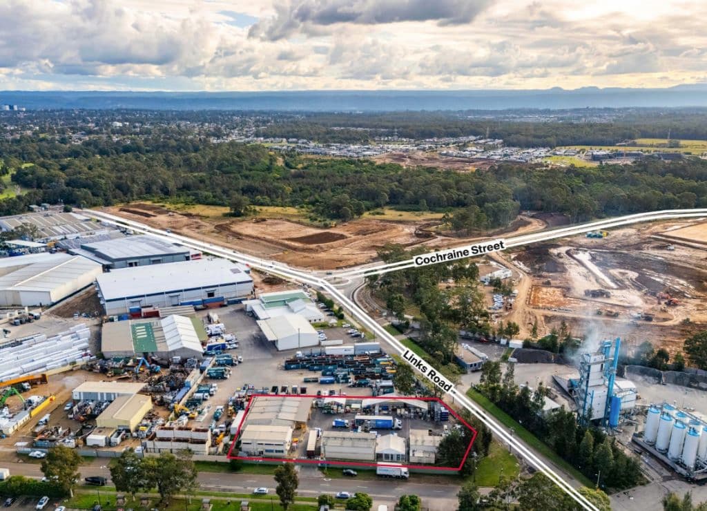 An aerial image of Links Road industrial site.