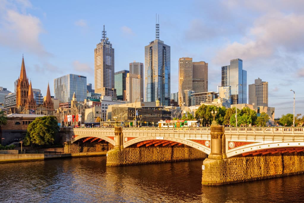 Princes Bridge spans the Yarra River in the city,