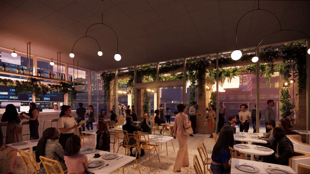 An artist's impression of the later trading hours with diners in a bar space.