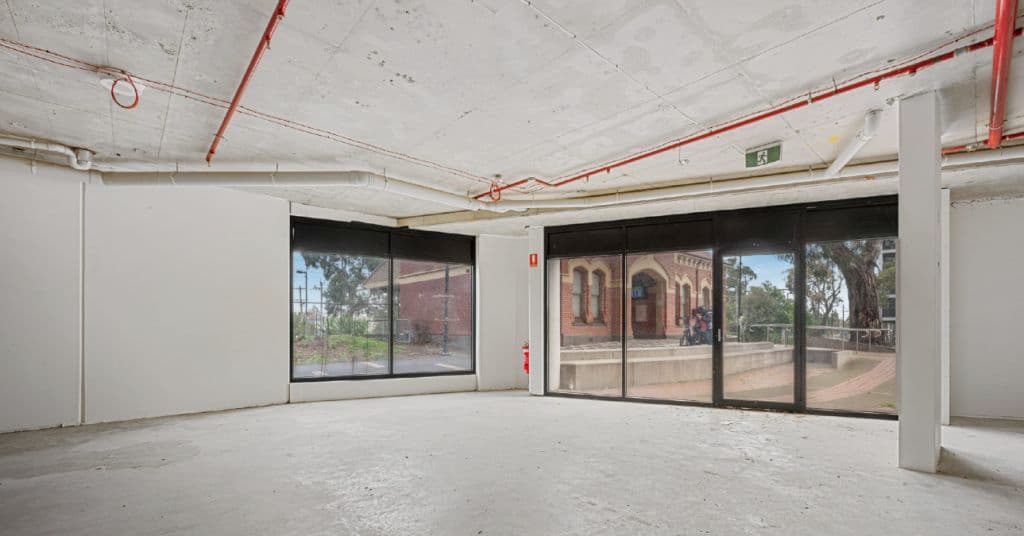 A cavernous space looks out to Jewell Station.