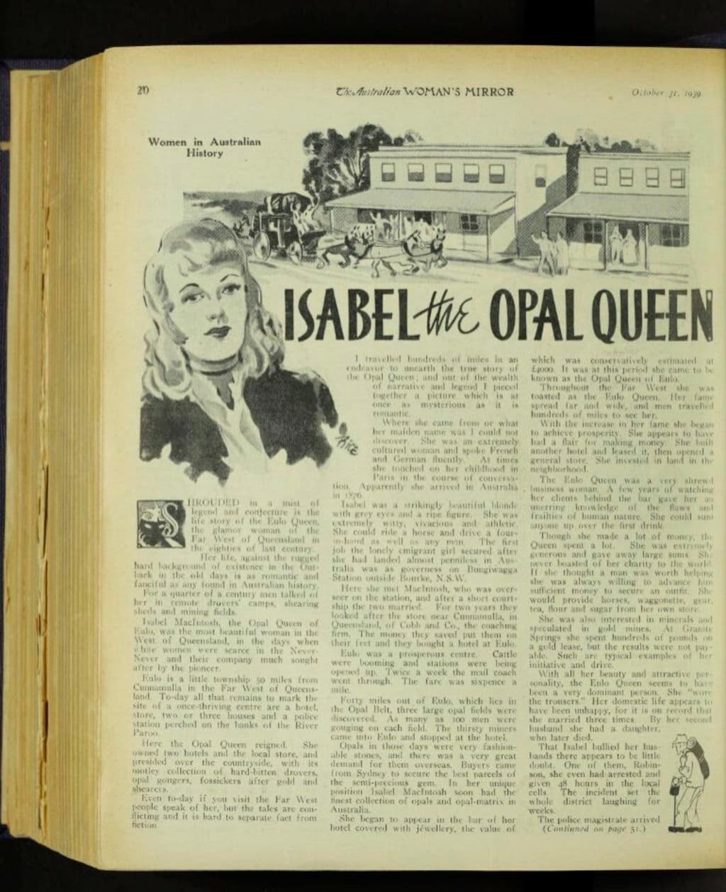 An article about the 'Eulo Queen' in October, 1939, in he Australian Women's Mirror.
