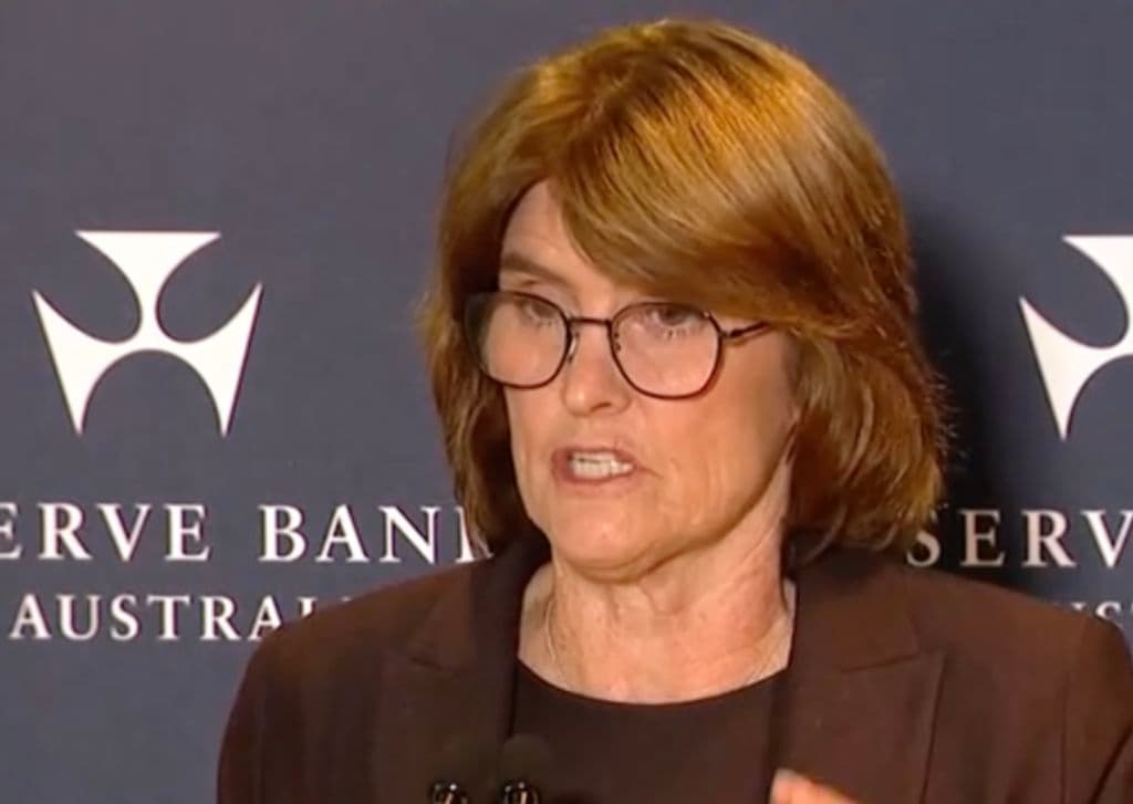 michele bullock at a press conference post announcement
