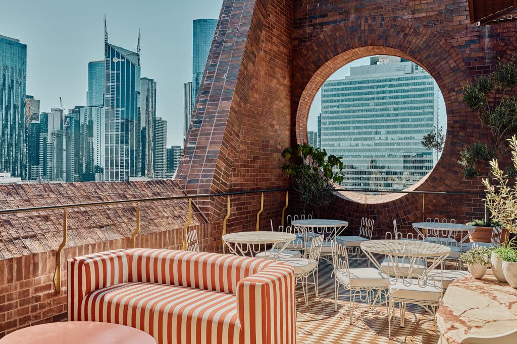 Hyde Place Melbourne's sun-drenched rooftop bar and dining venue Cleo.