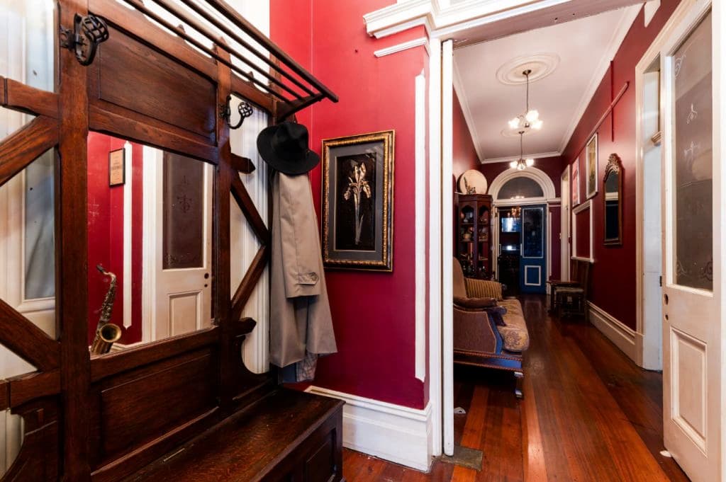 A long hallway with period details.